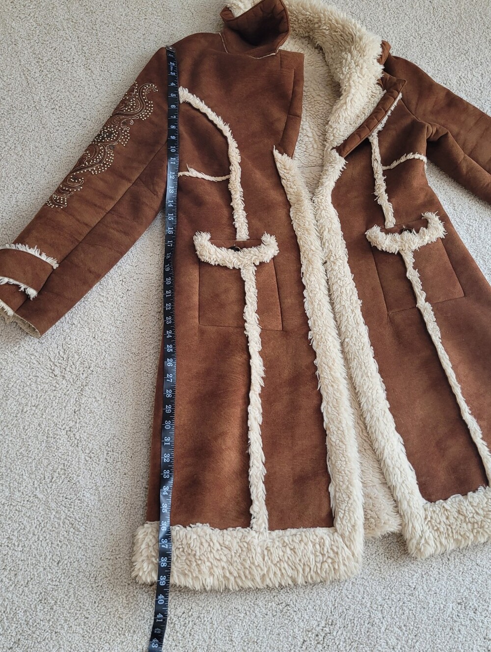*Rare* Vintage Wilsons Leather Penny Lane Coat Faux Suede Embroidered Trim Boho - Picture 9 of 14